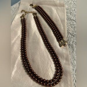 Vintage Multi Strand Dark Bronze Coloured Set Necklace and Bracelet